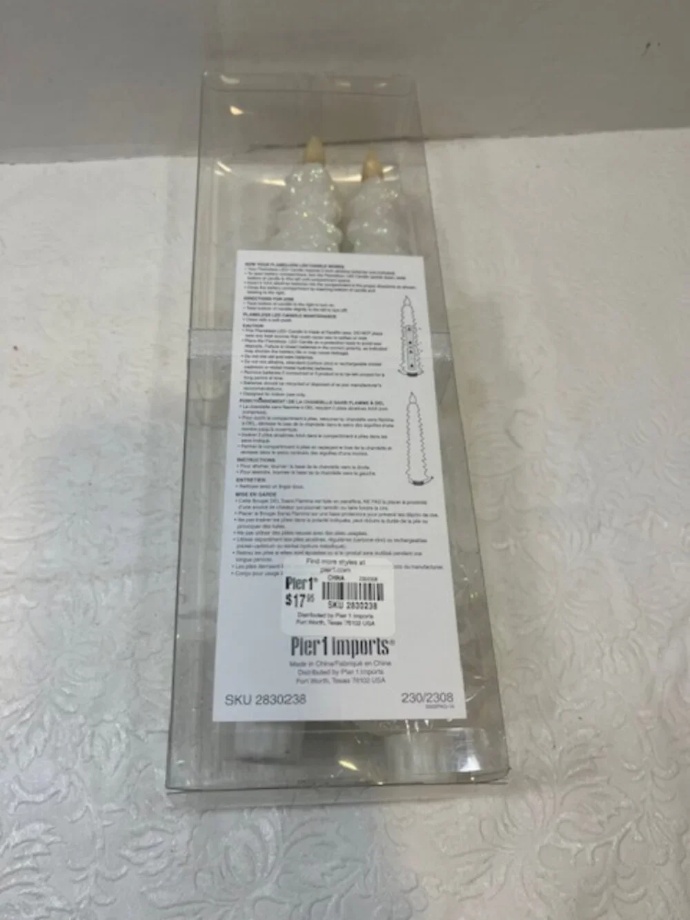 Pair Pier 1 Imports White Glittery Christmas Tree Flameless Taper Candles 11